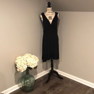NWOT Black sleeveless, ruffled V-Neck dress